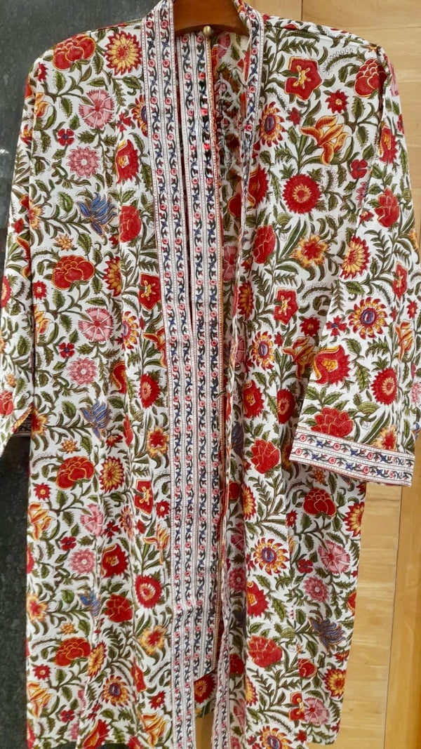 Short Cotton Block Print Robe | Jardin
