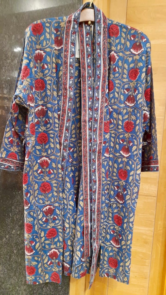 Short Cotton Block Print Robe | Farrah