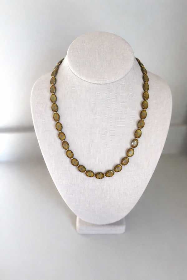 Ochre Oval Czech Glass Necklace, Long