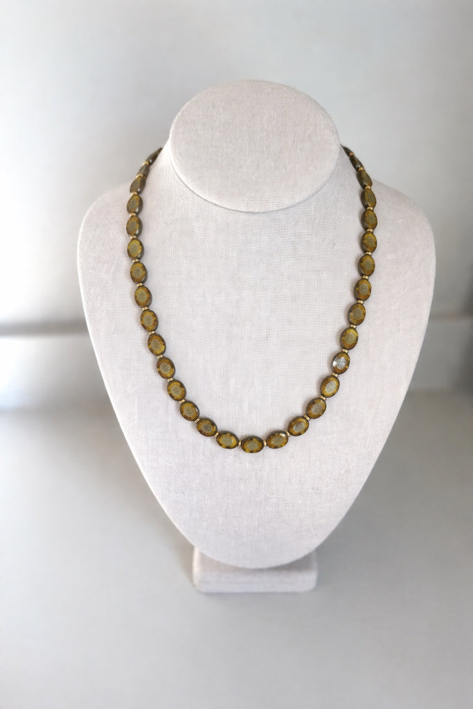 Ochre Oval Czech Glass Necklace, Long