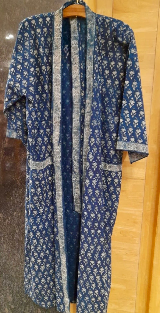 Cotton Block Print Robe | Indigo