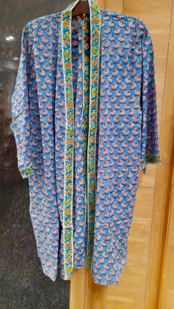 Short Cotton Block Print Robe | Amelia