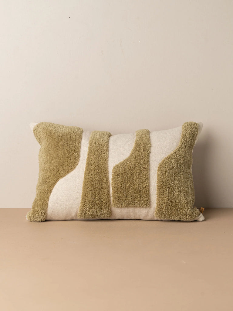 Abstract Tufted Lumbar Pillow, Olive