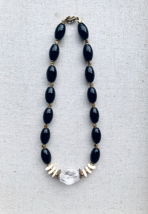 Agate, Clear Quartz, & Bone Necklace