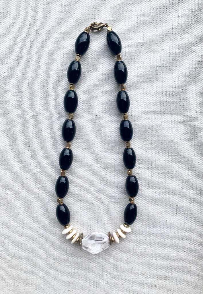 Agate, Clear Quartz, & Bone Necklace
