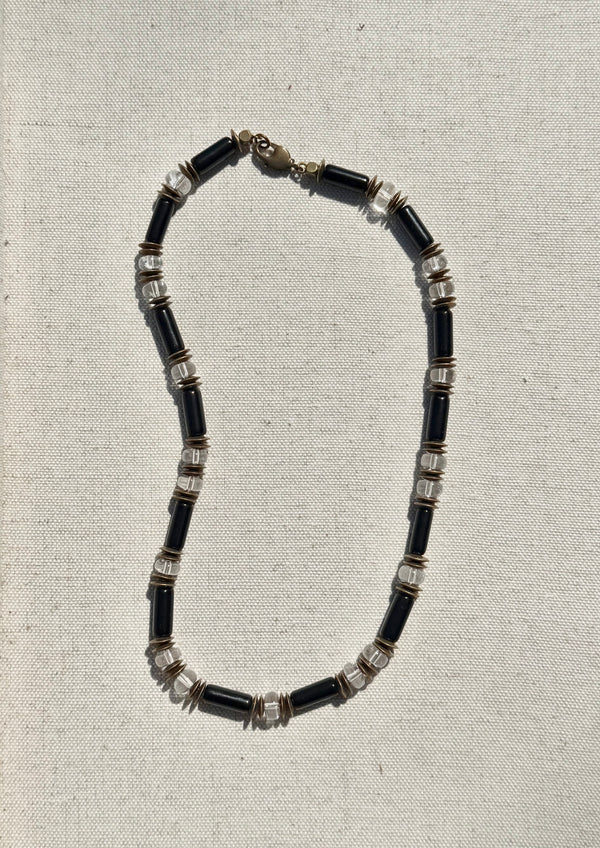 Black Agate & Clear Quartz Necklace