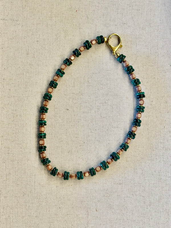 Malachite, Czech Glass & Brass Necklace