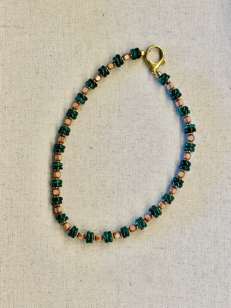 Malachite, Czech Glass & Brass Necklace