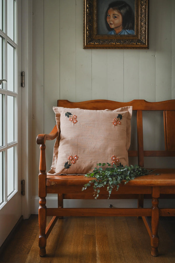 Hand-Embroidered Pillow, Salmon