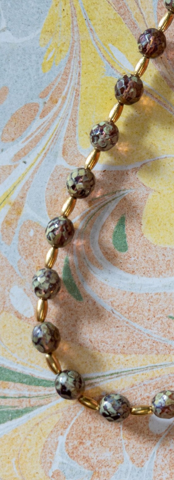 Teal Czech Glass & Brass Necklace