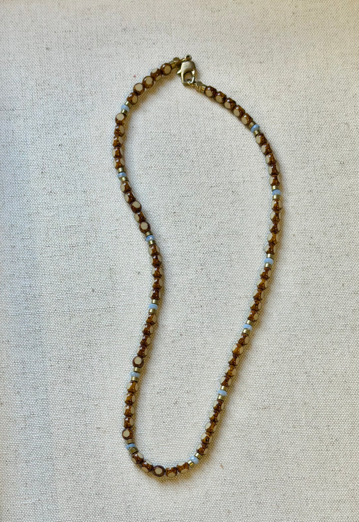 Sepia & Blue Czech Glass Necklace