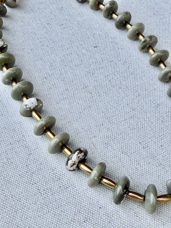 Sage Ocean Jasper & Brass Rondelle Necklace