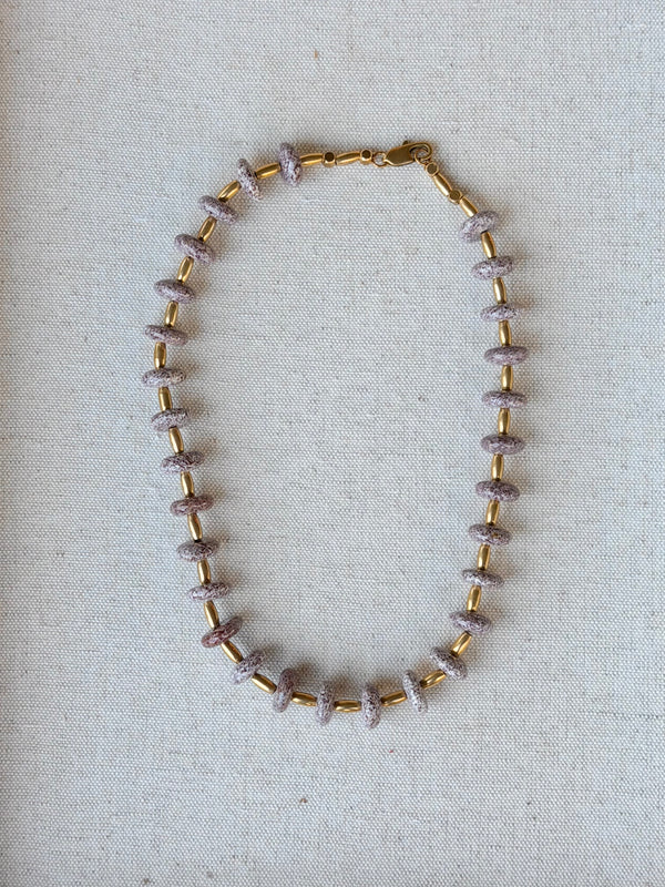 Speckled Plum Ocean Jasper & Brass Rondelle Necklace