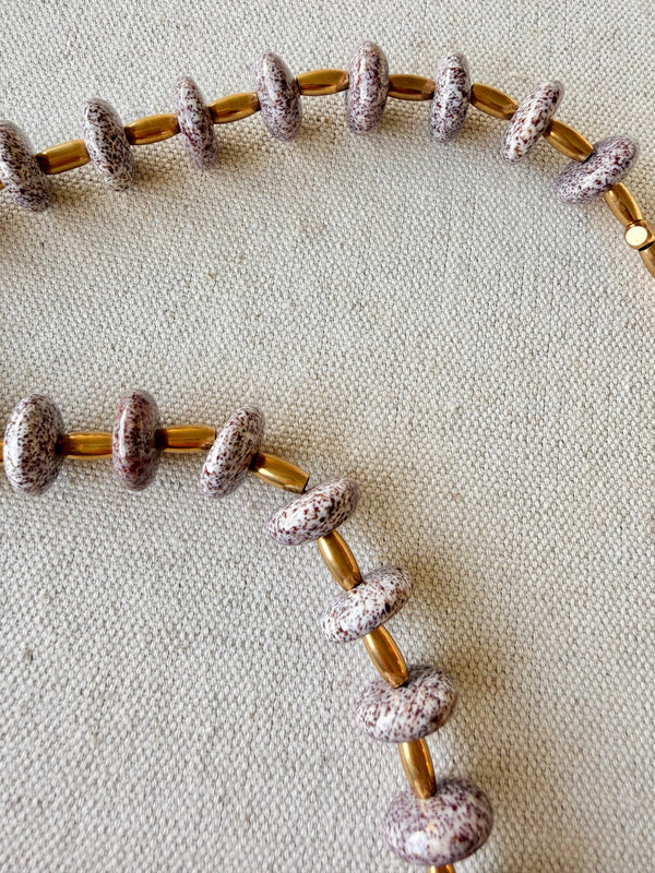Speckled Plum Ocean Jasper & Brass Rondelle Necklace