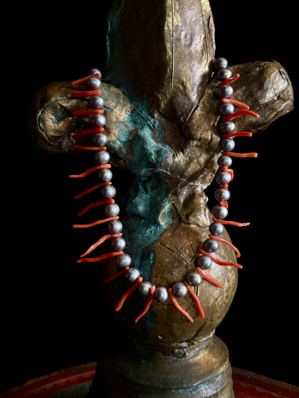 Cultured Gray Pearls w/Vintage Italian Coral