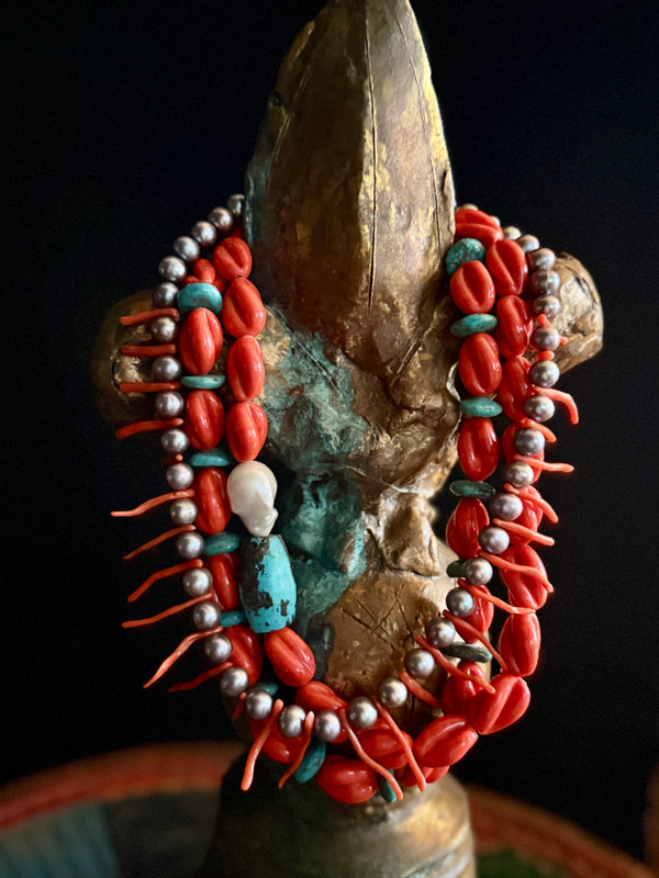 Cultured Gray Pearls w/Vintage Italian Coral