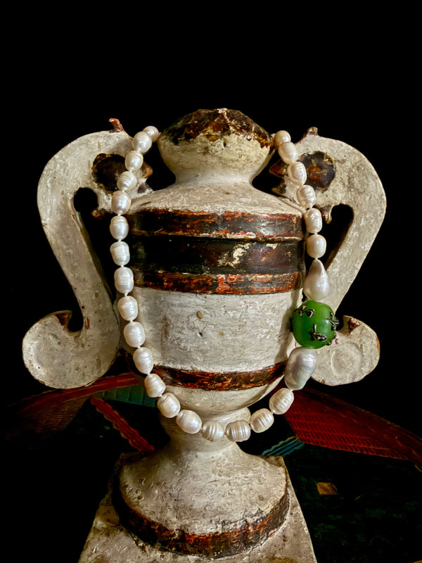 Cultured Knotted White Pearl, Baroque Pearls & Javanese Glass Bead