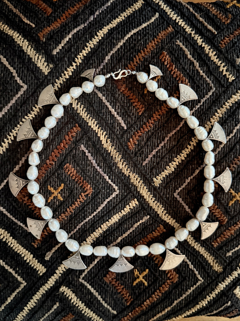 Cultured Pearls with Vintage Tuareg Silver