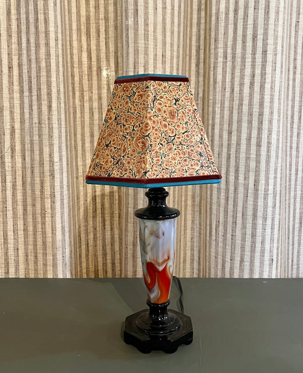 1940s Arts & Crafts Glass Lamp with Italian Hand-Marbled Shade