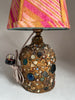 Early 20th C. Folk Art Memory Lamp w/ Turban Shade