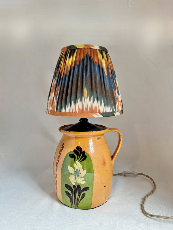 Antique Eastern European Pottery Lamp with Ikat Shade