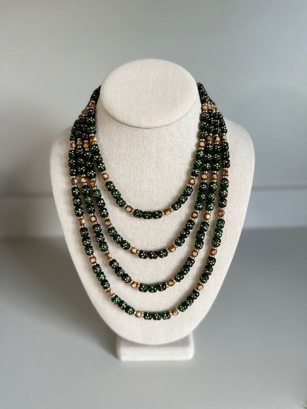 Evergreen Vintage Czech Glass Necklace - X Long