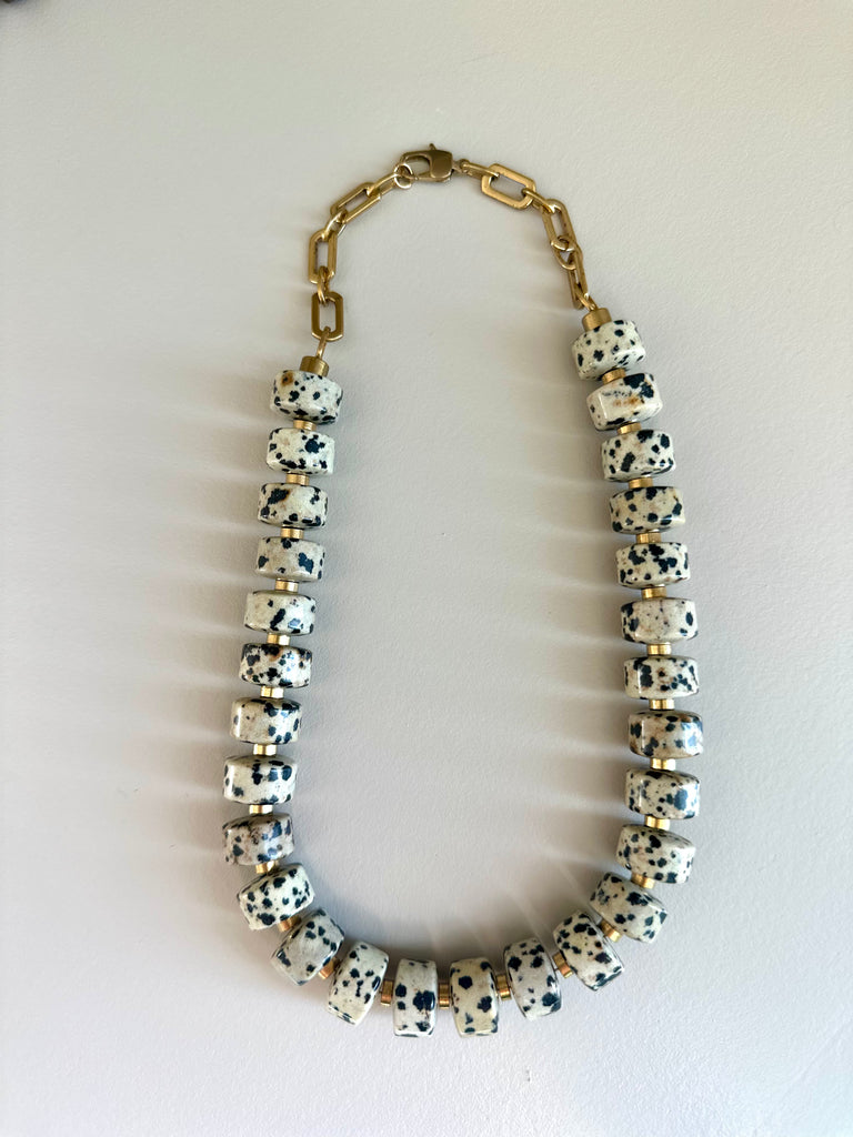 Dalmatian Jasper & Brass Chain Necklace
