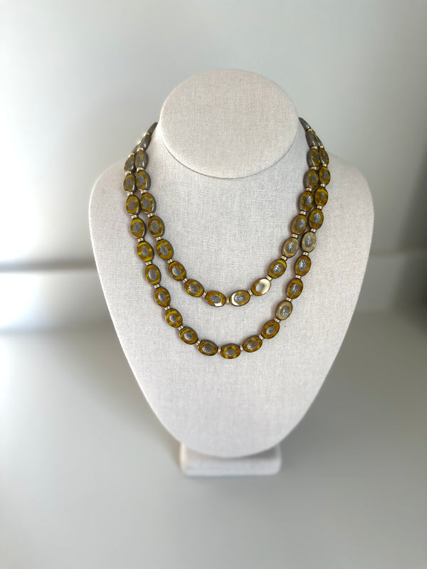 Ochre Oval Czech Glass Necklace, Short