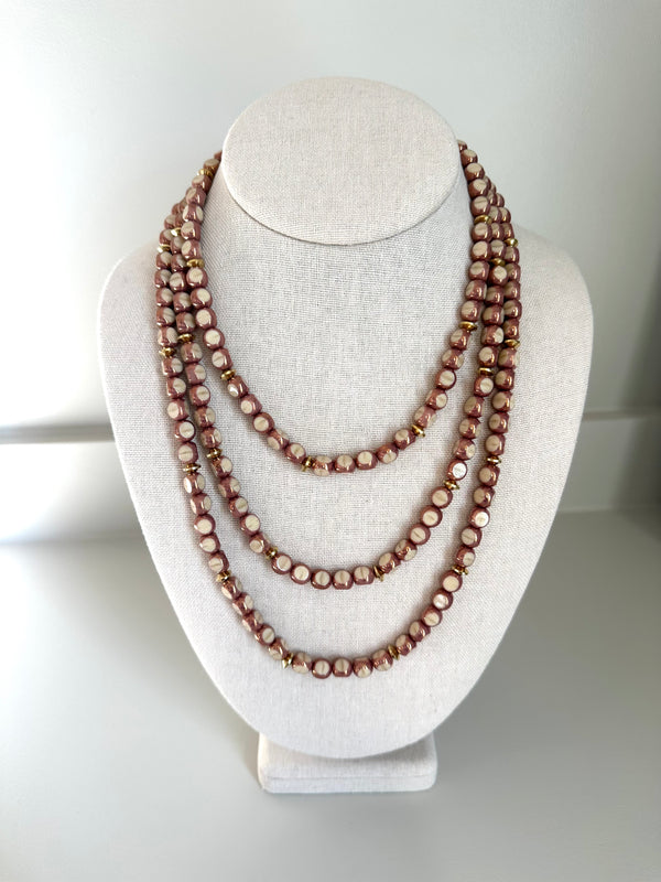 Rose Copper Czech Glass Necklace - Long