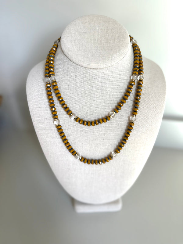 Ochre Czech Glass & Crystal Quartz Necklace, Long