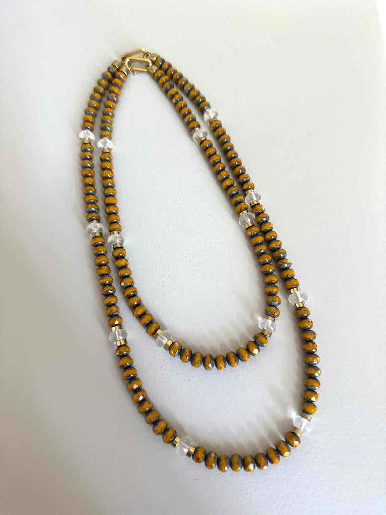 Ochre Czech Glass & Crystal Quartz Necklace, Short
