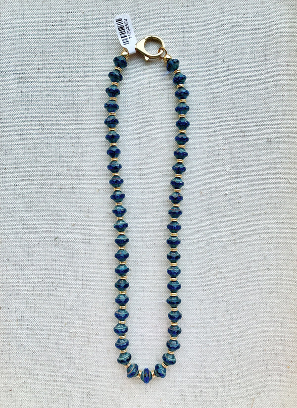 Blue Czech Glass Necklace, Long