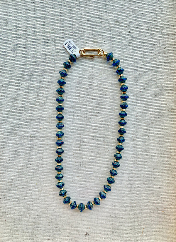 Blue Czech Glass Necklace, Short