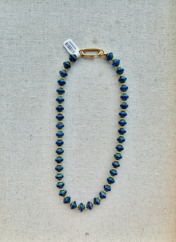 Blue Czech Glass Necklace, Short