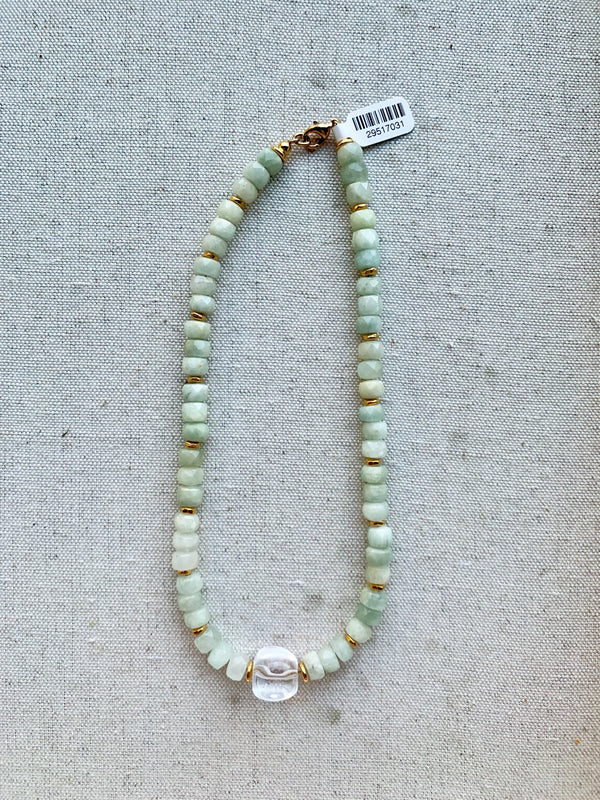 Aventurine, Quartz & Gold Plated Brass Necklace