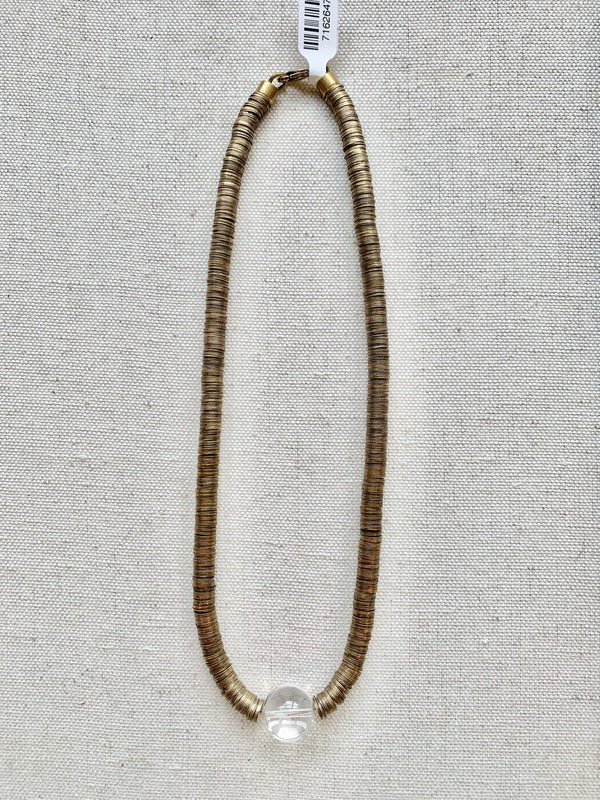 Antique Brass with Clear Quartz Focal Necklace