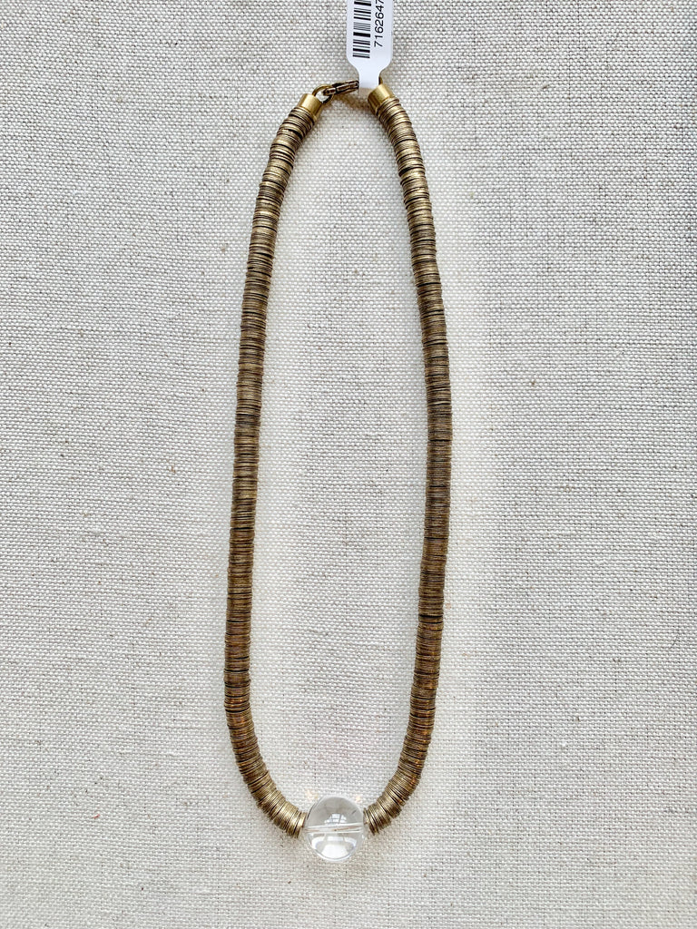 Antique Brass with Clear Quartz Focal Necklace