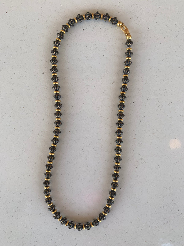 Black Floret Czech Glass Necklace, Short