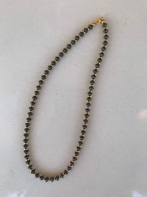 Black Floret Czech Glass Necklace, Long