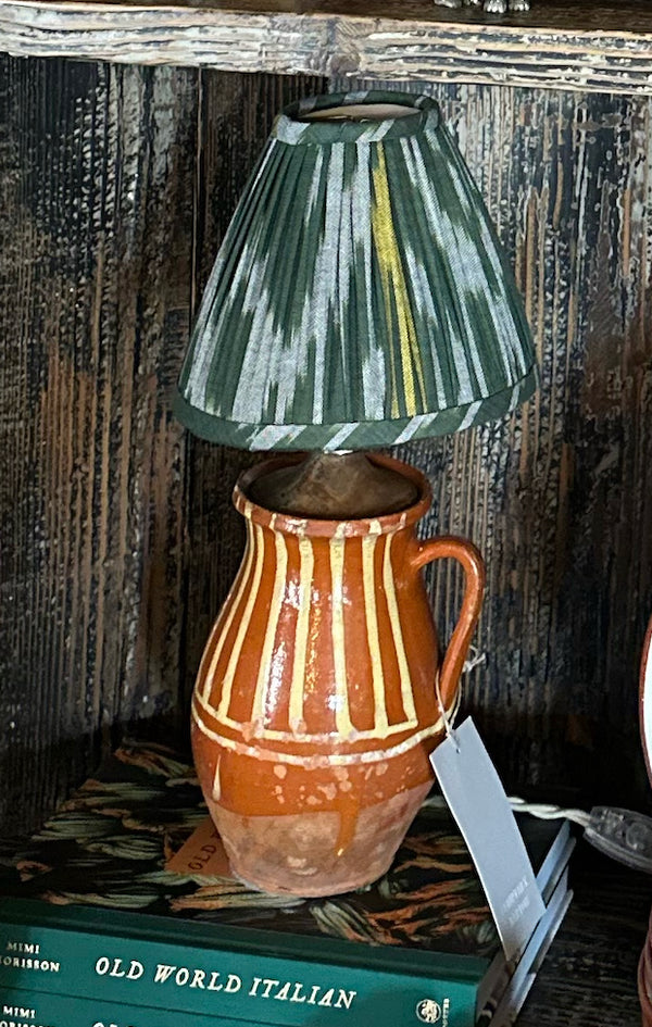 Antique Eastern European Pottery Lamp with Ikat Shade