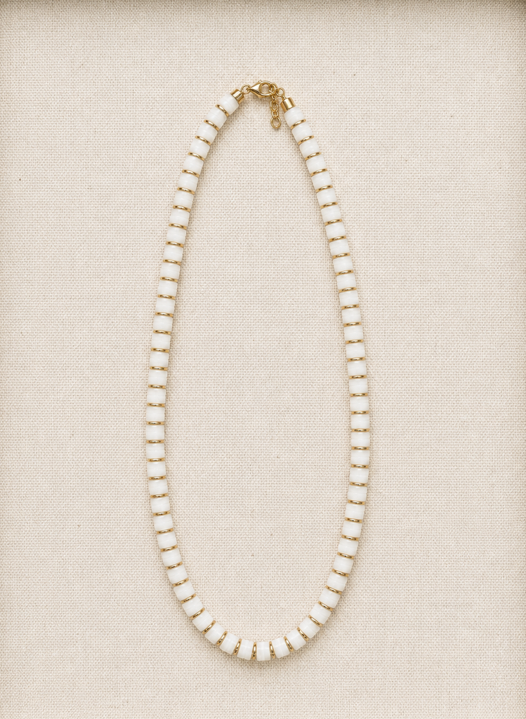 Mother of Pearl Disc & Gold Plated Brass Necklace