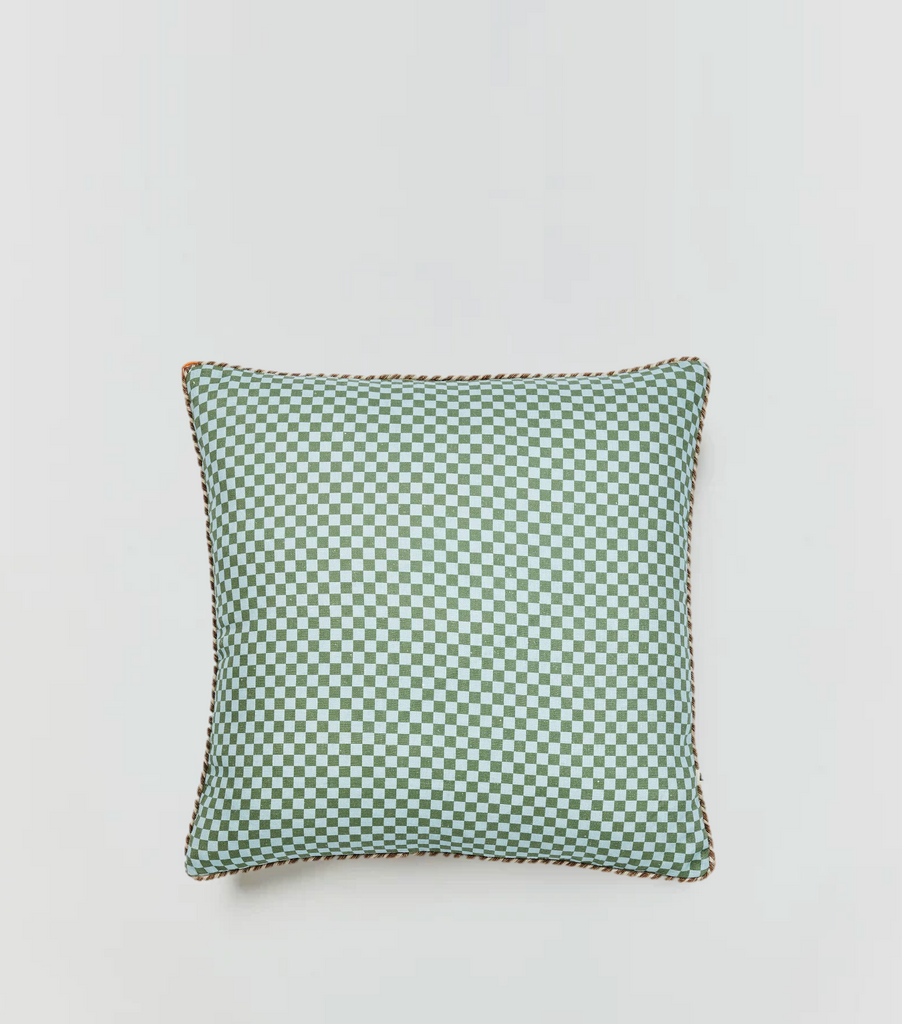 Outdoor Mini Check Pillow | Aqua