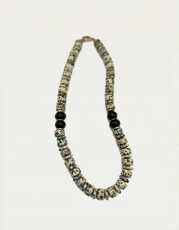 Dalmatian Jasper, Agate & Brass Necklace