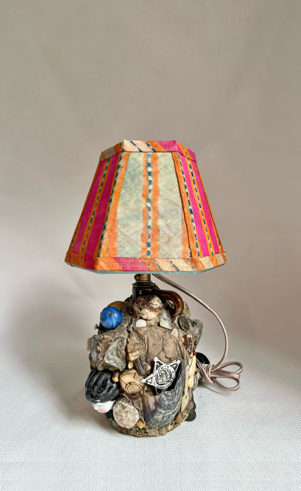 Early 20th C. Folk Art Memory Lamp w/ Turban Shade