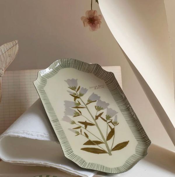 White Bell Flower Enamel Tray