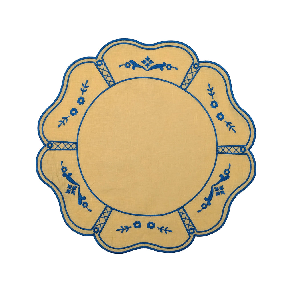 Butter/Royal Embroidered Placemat