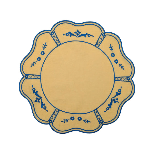 Butter/Royal Embroidered Placemat