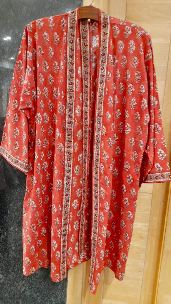 Short Cotton Block Print Robe | Barron