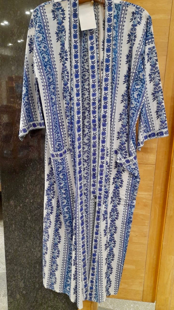 Cotton Block Print Robe | Azul