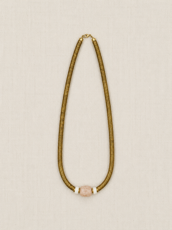 African Brass, Moonstone & Mother of Pearl Necklace